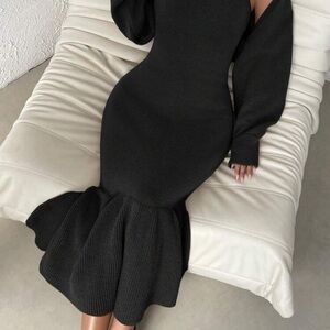 Warm Black Knit Dress with top